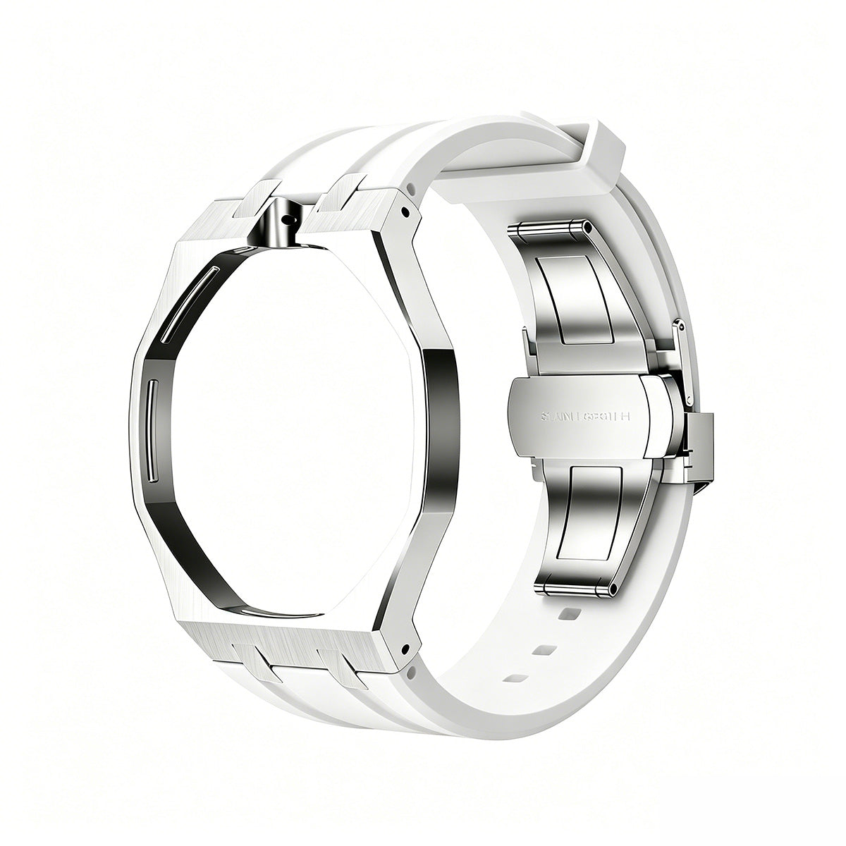 Oak Pop White Steel Silicone Strap