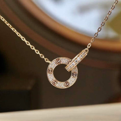 [Elowen Jewels]LOVE 7.6MM NECKLACE ROSE GOLD AND SILVER  FULL DIAMOND
