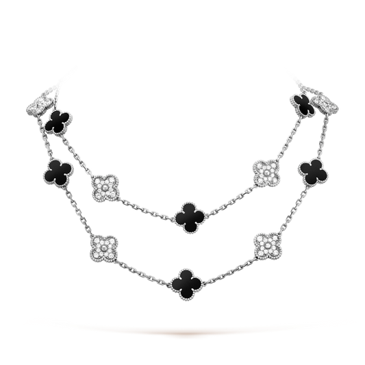 [Elowen Jewels]CLOVER 20 MOTIFS ONYX DIAMOND SILVER