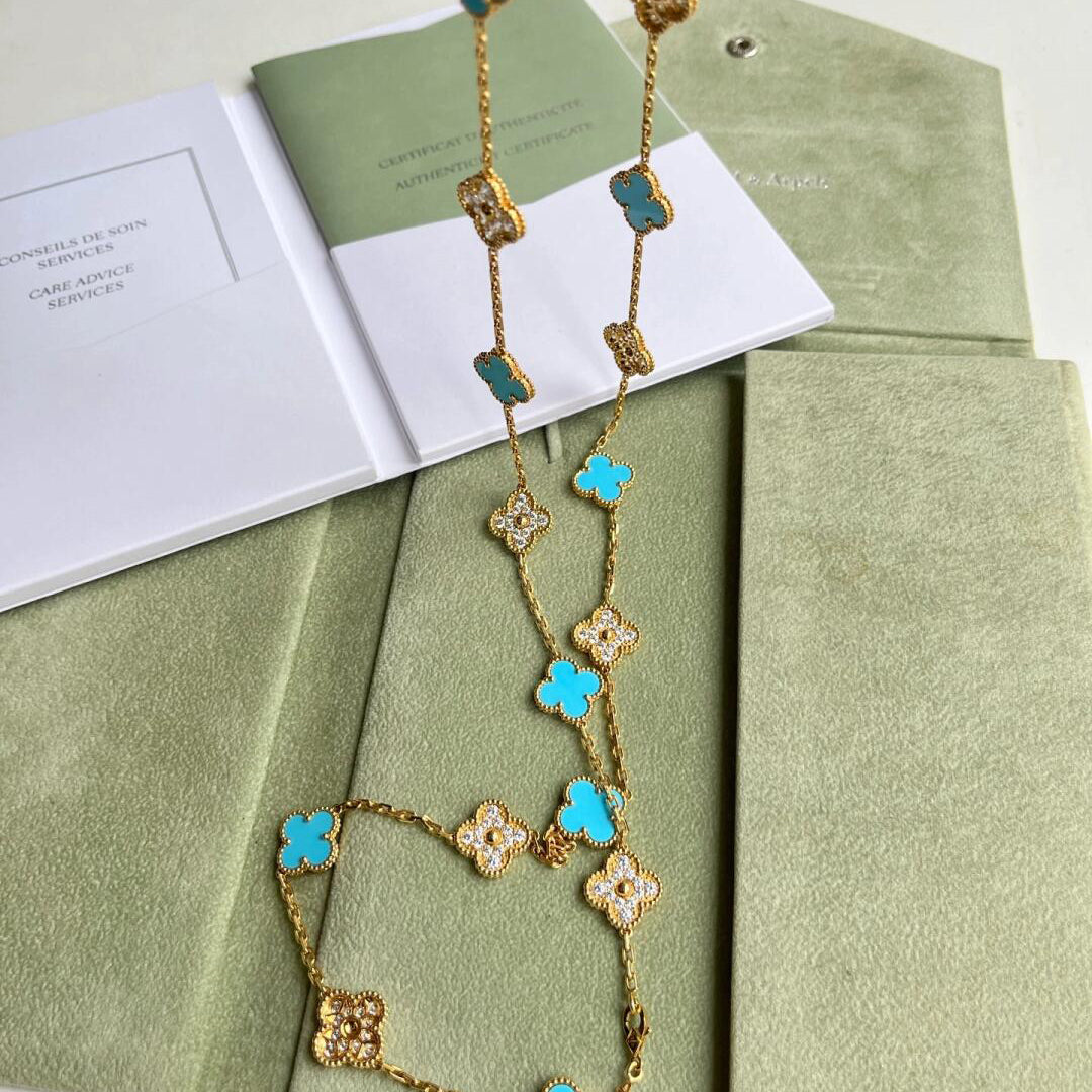 [Elowen Jewels]CLOVER 20 MOTIFS TURQUOISE DIAMOND NECKLACE