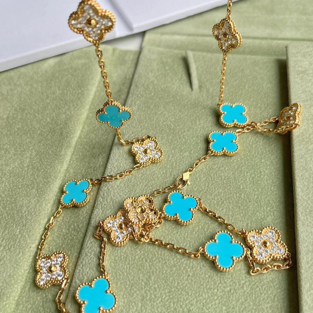 [Elowen Jewels]CLOVER 20 MOTIFS TURQUOISE DIAMOND NECKLACE