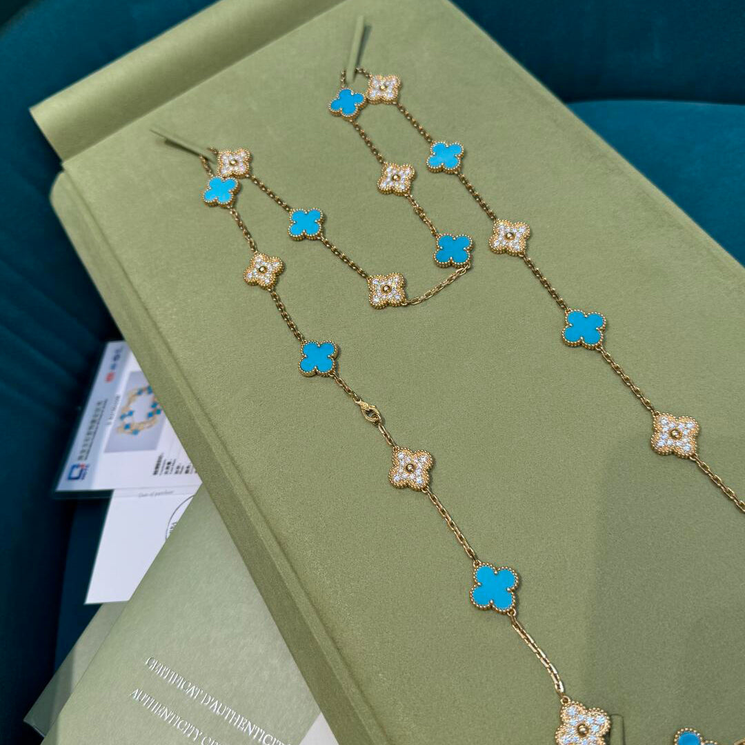 [Elowen Jewels]CLOVER 20 MOTIFS TURQUOISE DIAMOND NECKLACE