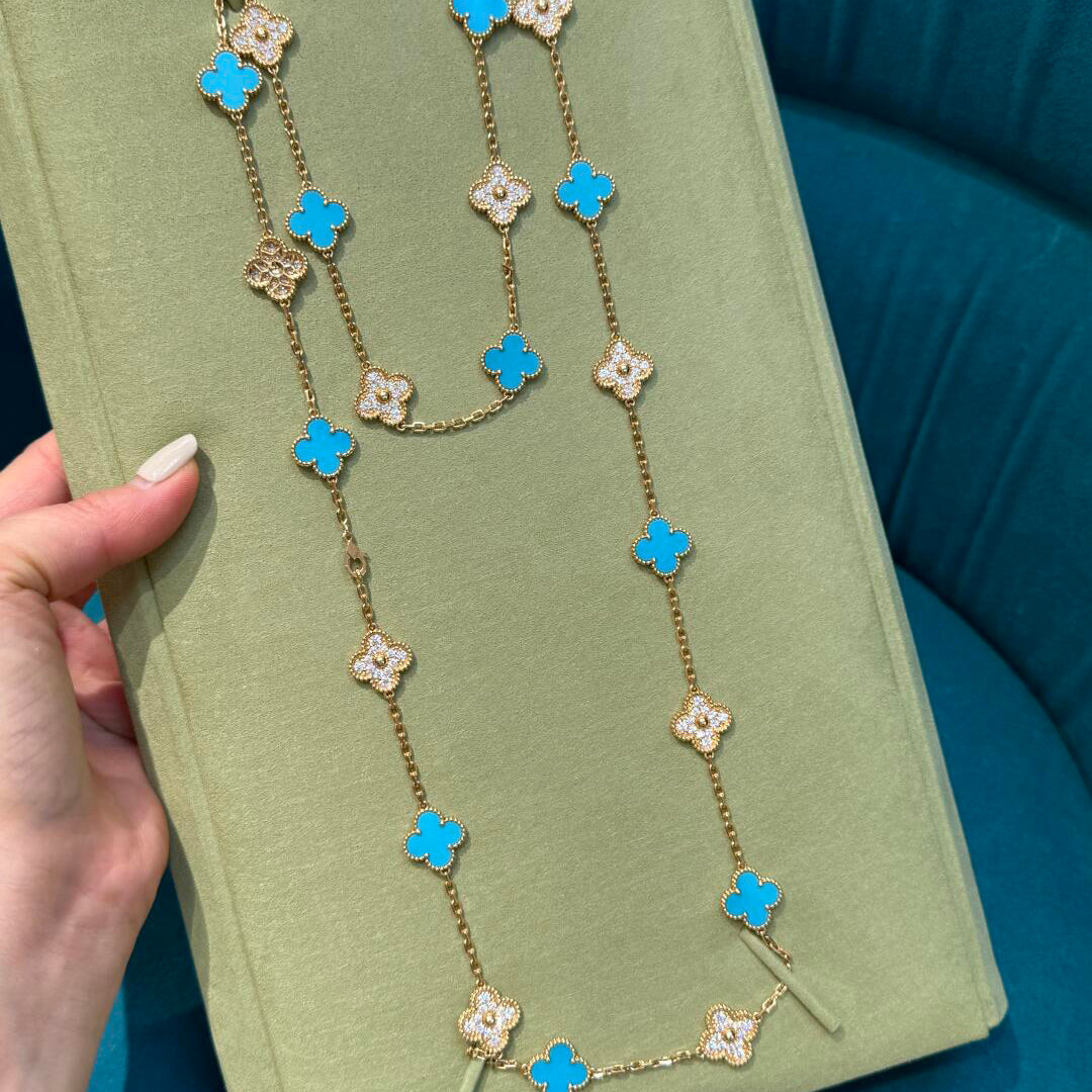[Elowen Jewels]CLOVER 20 MOTIFS TURQUOISE DIAMOND NECKLACE