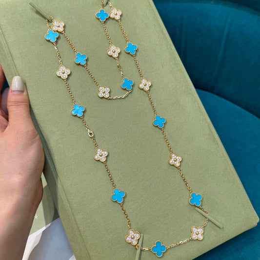 [Elowen Jewels]CLOVER 20 MOTIFS TURQUOISE DIAMOND NECKLACE