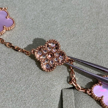 [Elowen Jewels]CLOVER 10 MOTIFS DIAMOND PINK MOP NECKLACE