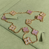 [Elowen Jewel]CLOVER 10 MOTIFS DIAMOND PINK MOP NECKLACE