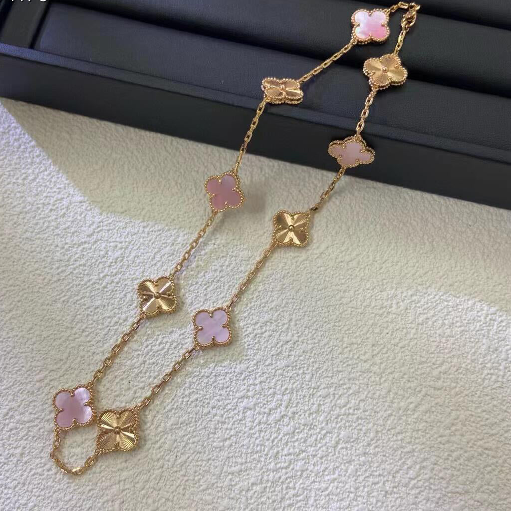 [Elowen Jewels]CLOVER 10 MOTIFS  LASER PINK MOP NECKLACE