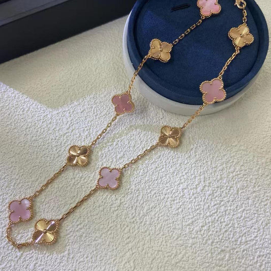 [Elowen Jewels]CLOVER 10 MOTIFS  LASER PINK MOP NECKLACE