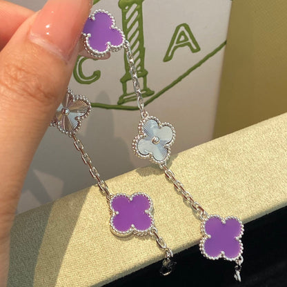 [Elowen Jewels]CLOVER  5 MOTIFS  PURPLE VIOLET BRACELET SILVER