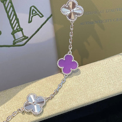 [Elowen Jewels]CLOVER  5 MOTIFS  PURPLE VIOLET BRACELET SILVER