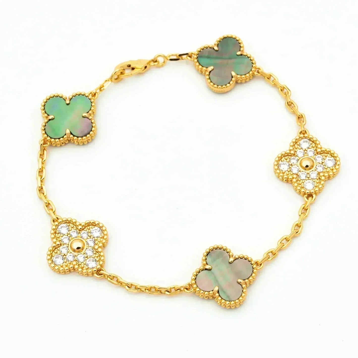 [Elowen Jewels] CLOVER 5 MOTIF GRAY MOP BRACELET COLLECTION