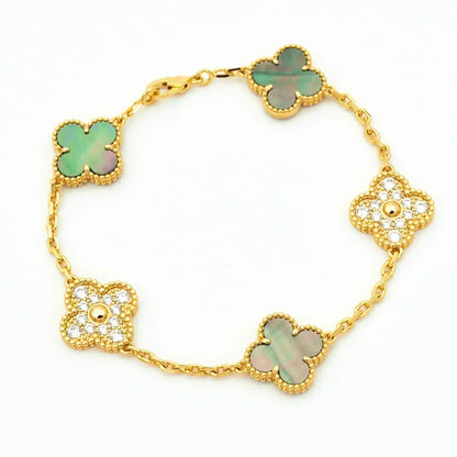 [Elowen Jewels] CLOVER 5 MOTIF GRAY MOP BRACELET COLLECTION