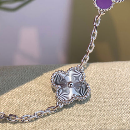 [Elowen Jewels]CLOVER  5 MOTIFS  PURPLE VIOLET BRACELET SILVER
