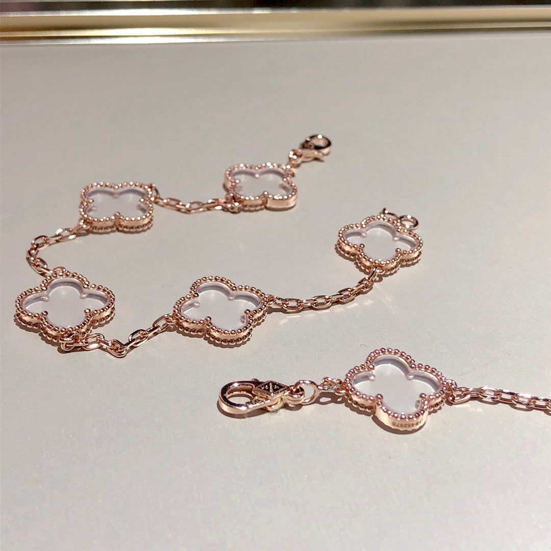 [Elowen Jewels]CLOVER 5 MOTIF ROCK CRYSTAL BRACELET
