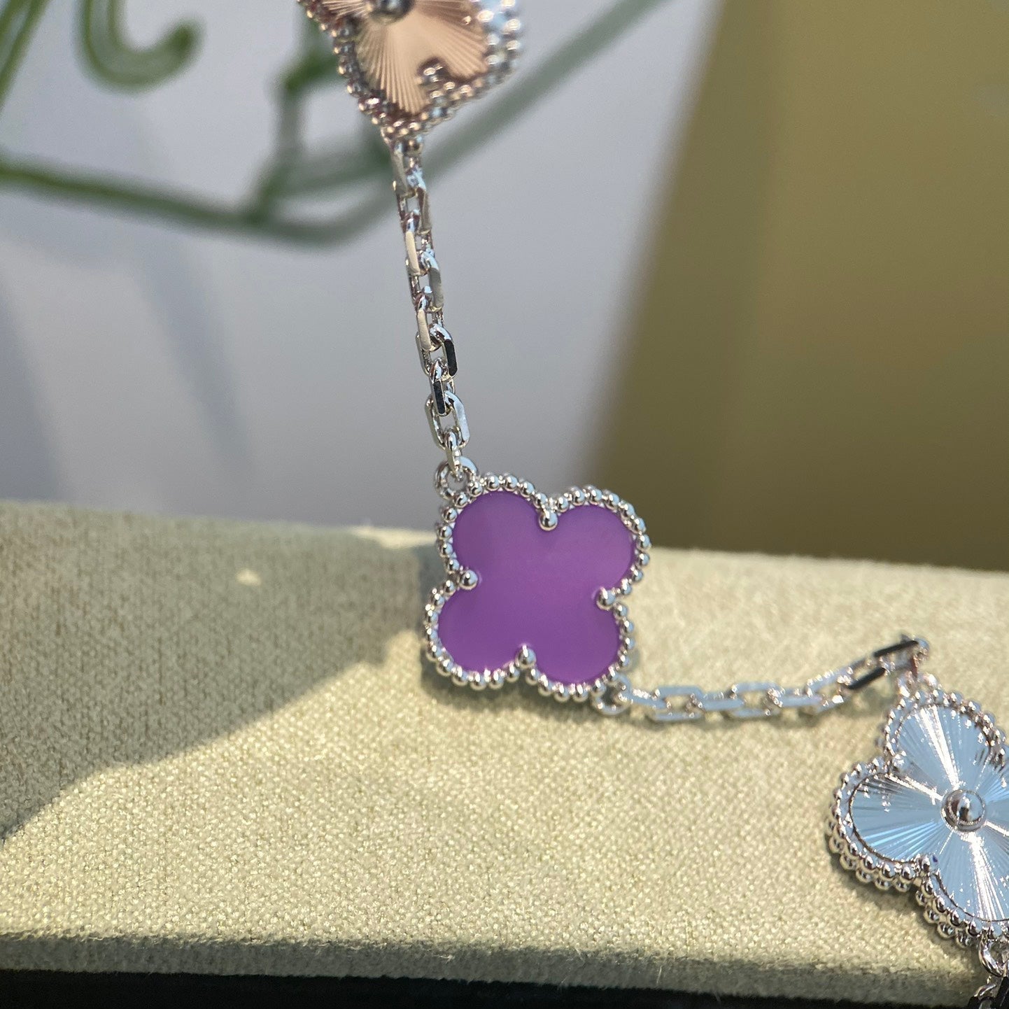 [Elowen Jewels]CLOVER  5 MOTIFS  PURPLE VIOLET BRACELET SILVER