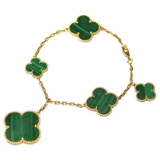 [Elowen Jewels]MAGIC CLOVER MALACHITE GOLD BRACELET 5 MOTIFS
