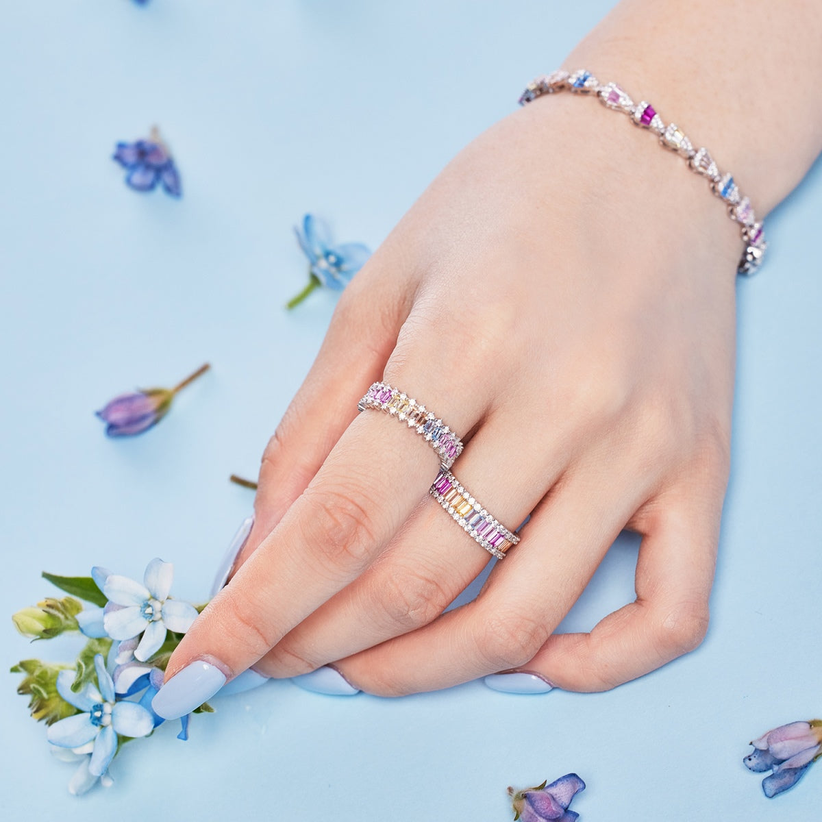 [Elowen Jewels]Dainty Kaleidoscopic Emerald Cut Daily Ring