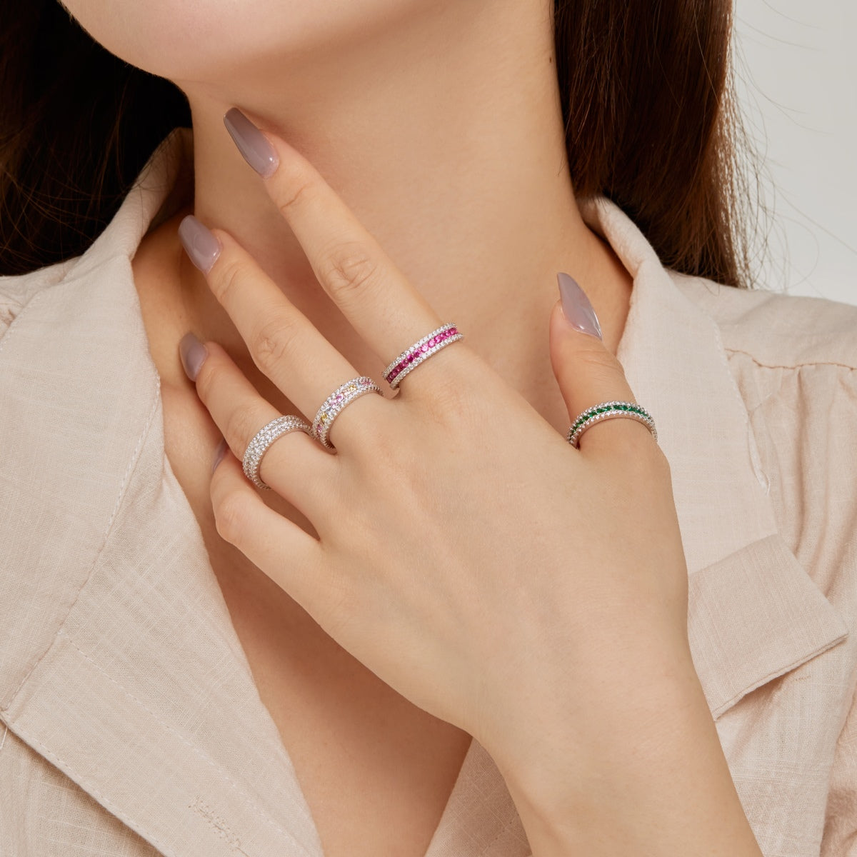 [Elowen Jewels]Delicate Colorful Round Cut Daily Ring