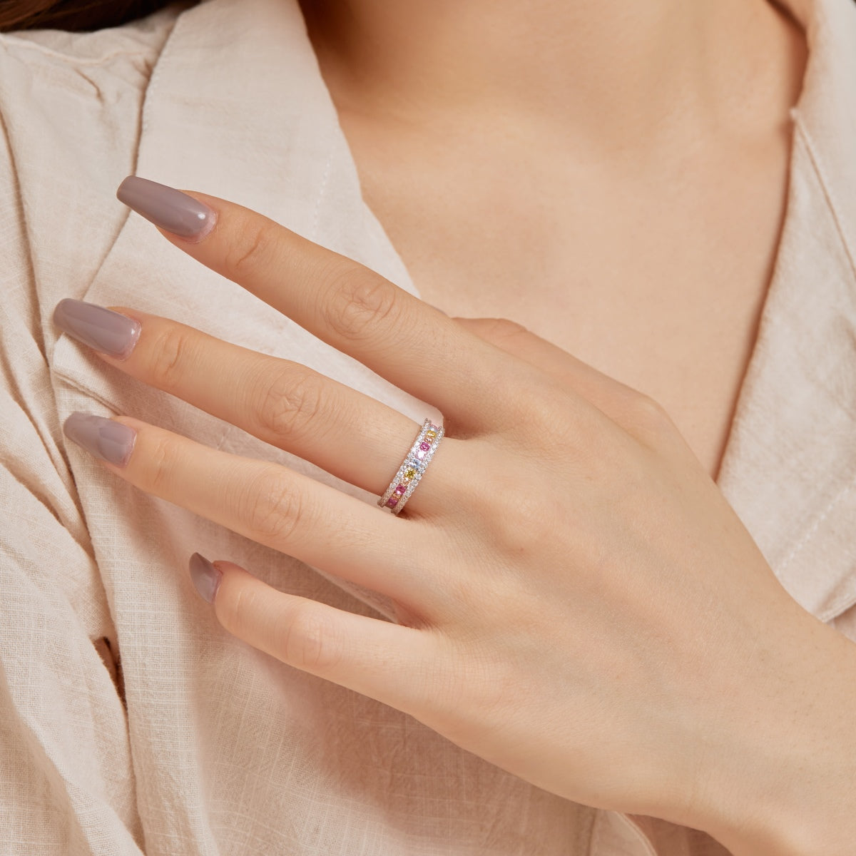 [Elowen Jewels]Delicate Colorful Round Cut Daily Ring