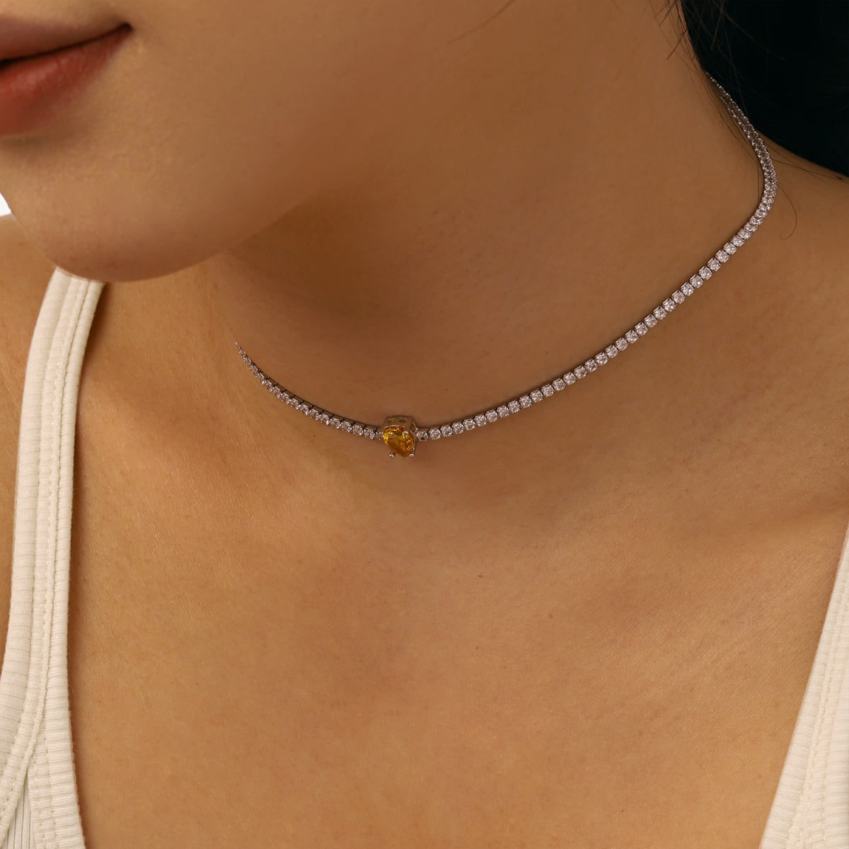 [Elowen Jewels]1.0 carat Unique Pear Cut Tennis Necklace