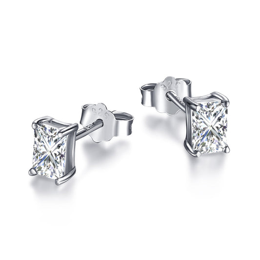 [Elowen Jewels]Stylish Shiny Rectangular Center Stone Stud Earrings