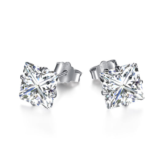 [Elowen Jewels]Stylish Shiny Square Center Stone Stud Earrings