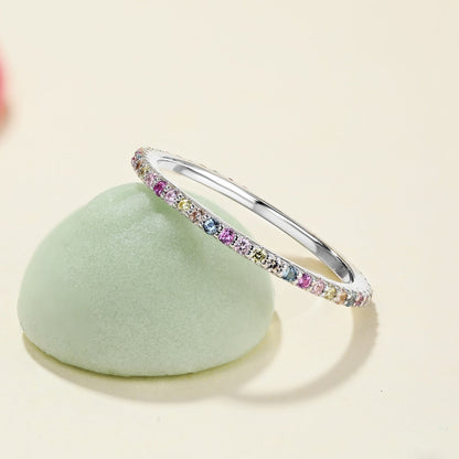 [Elowen Jewels]Ornate Colorful Round Cut Tennis Ring
