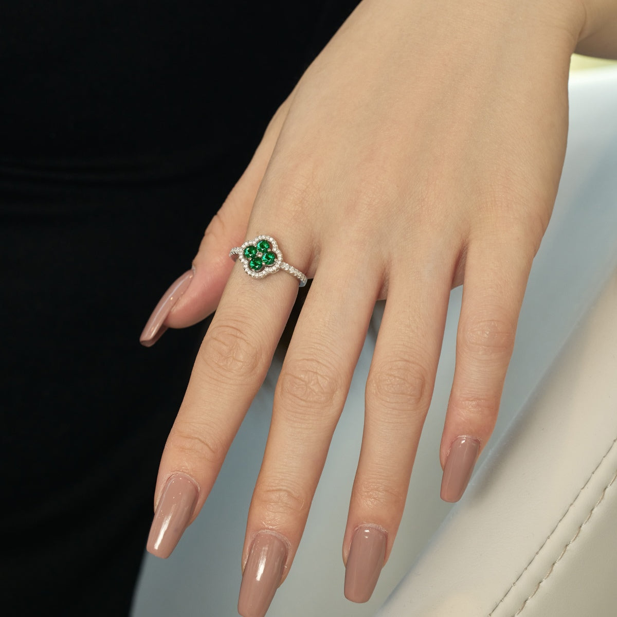 [Elowen Jewels]Four Leaf Clover Flower Design Ring