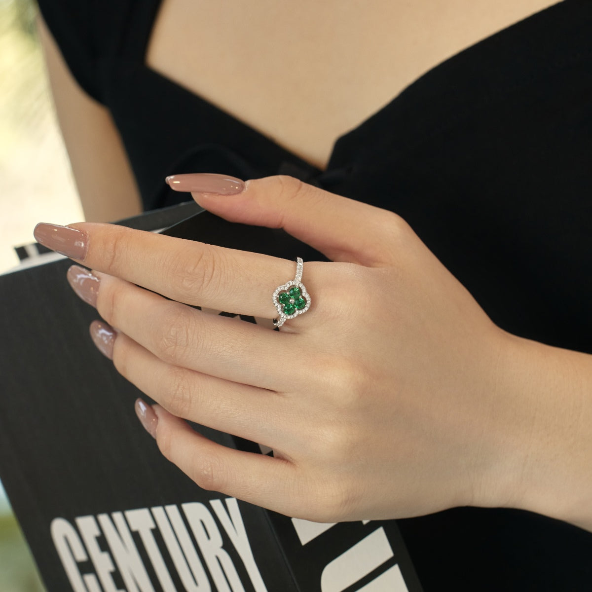 [Elowen Jewels]Four Leaf Clover Flower Design Ring