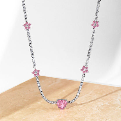 [Elowen Jewels]Dazzling Pink Heart Flower Necklace