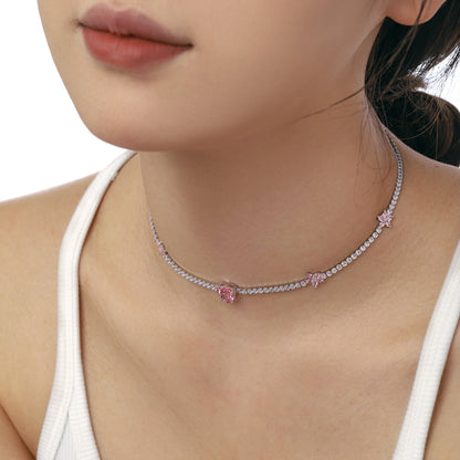 [Elowen Jewels]Dazzling Pink Heart Flower Necklace