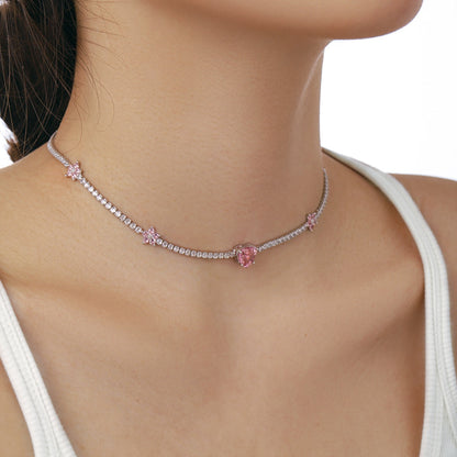 [Elowen Jewels]Dazzling Pink Heart Flower Necklace