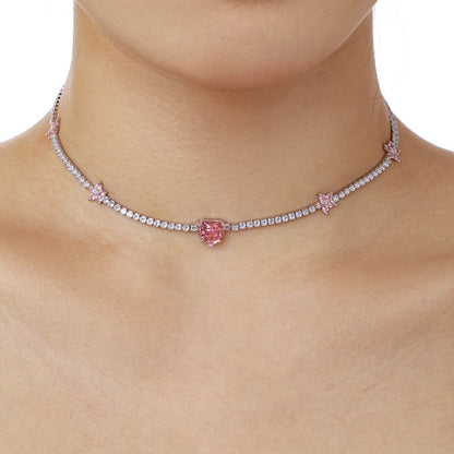 [Elowen Jewels]Dazzling Pink Heart Flower Necklace