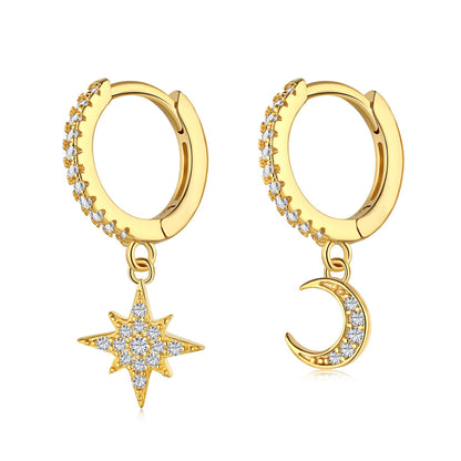 [Elowen Jewels]Star and Moon Asymmetric Earrings