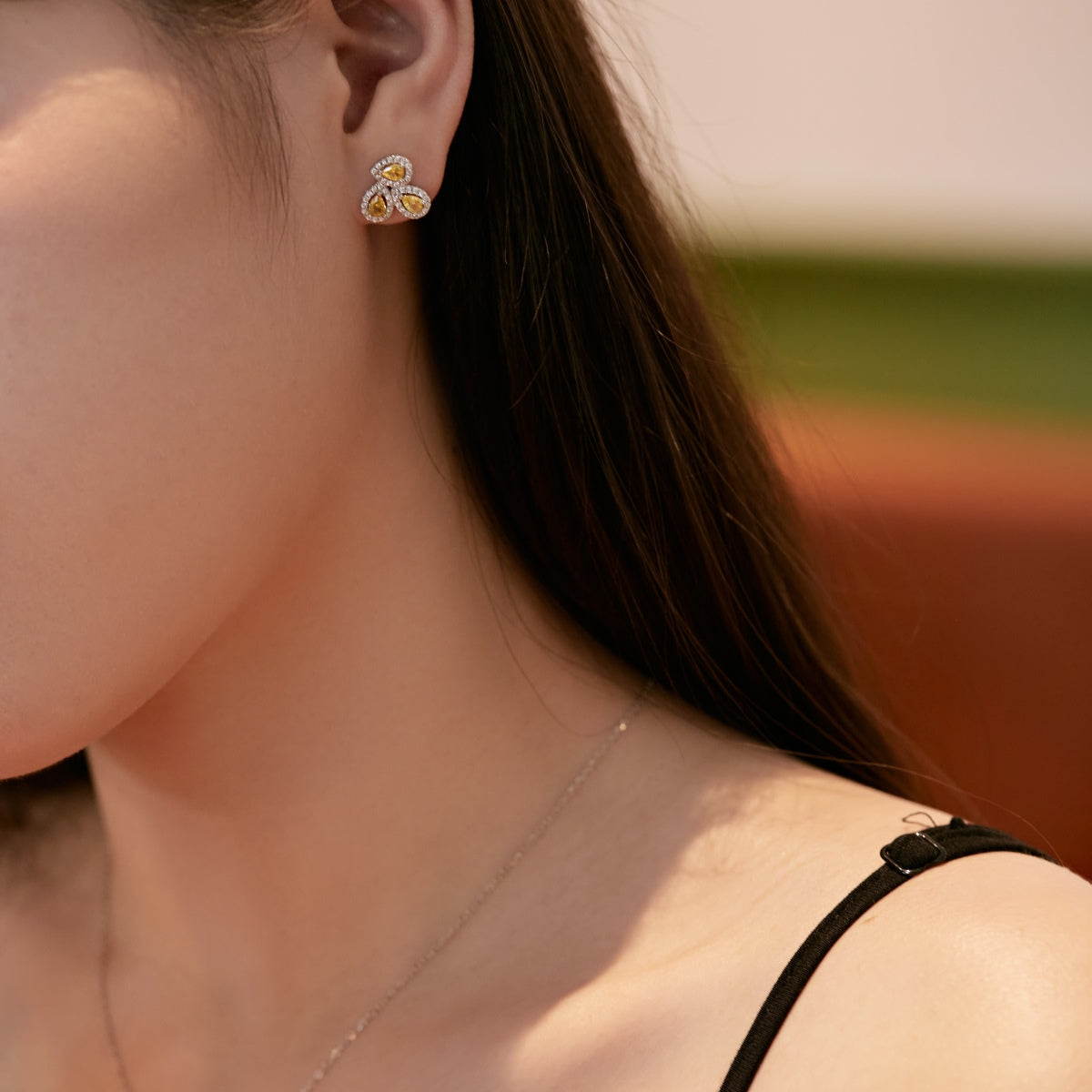 [Elowen Jewels]Ornate Flower Shape Pear Cut Lover Earrings