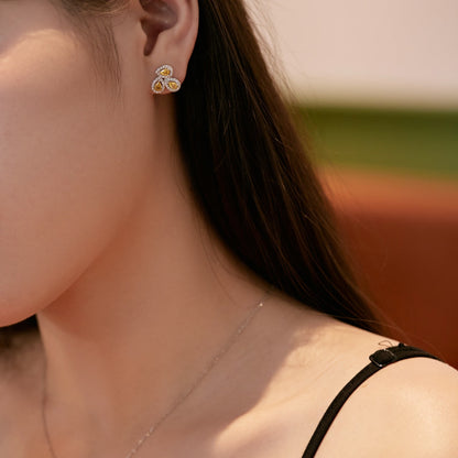 [Elowen Jewels]Ornate Flower Shape Pear Cut Lover Earrings