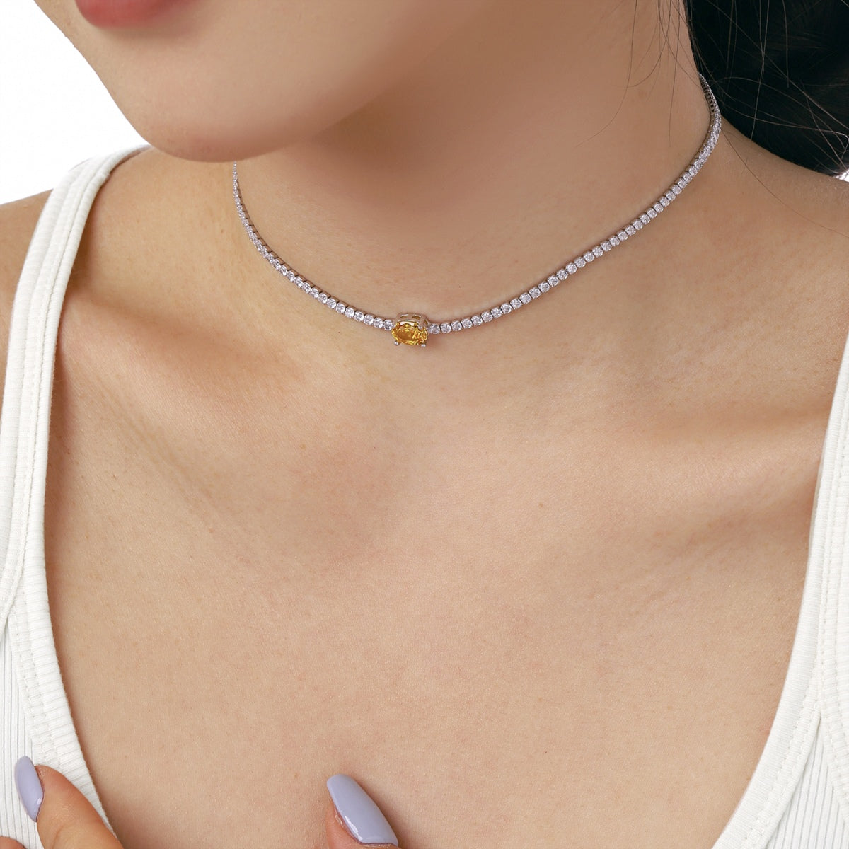 [Elowen Jewels]1.0 Carat Shining Oval Cut Necklace