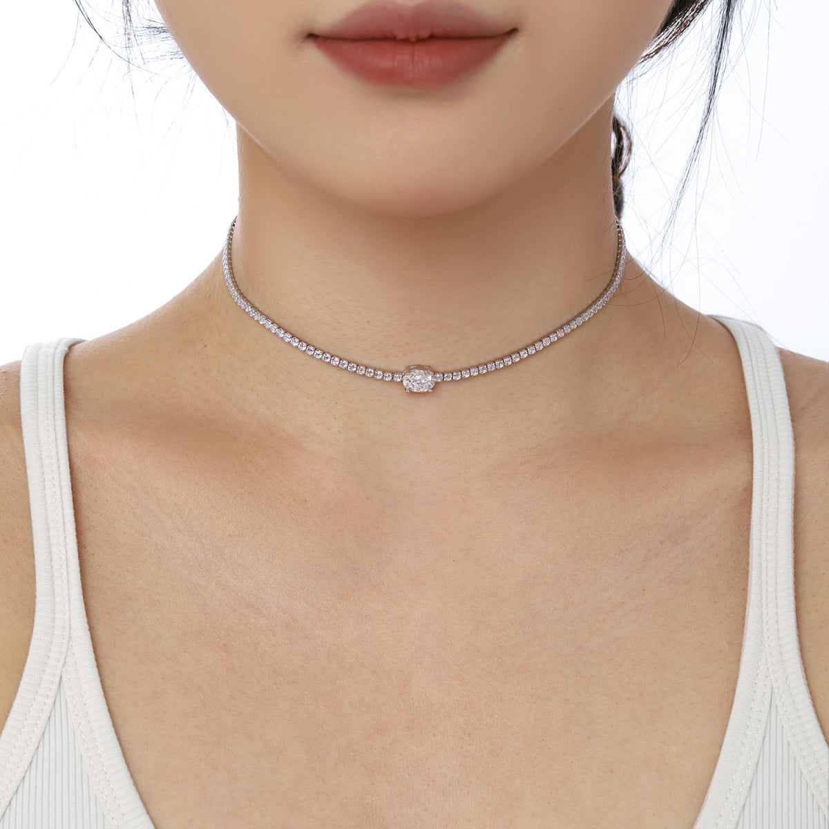 [Elowen Jewels]1.0 Carat Shining Oval Cut Necklace