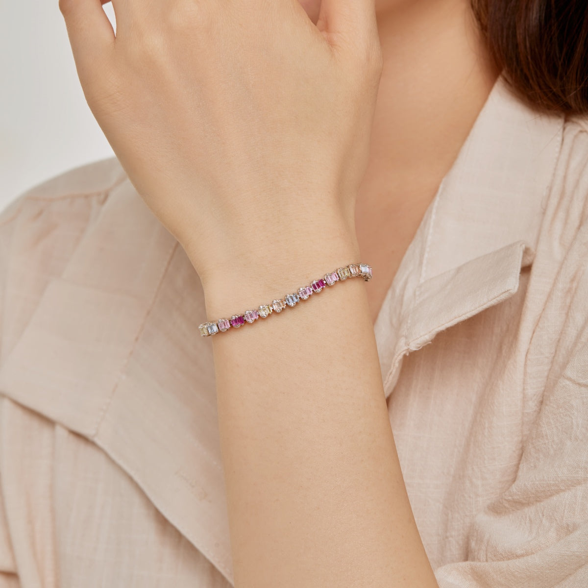 [Elowen Jewels]Delicate Colorful Emerald Cut Party Bracelet