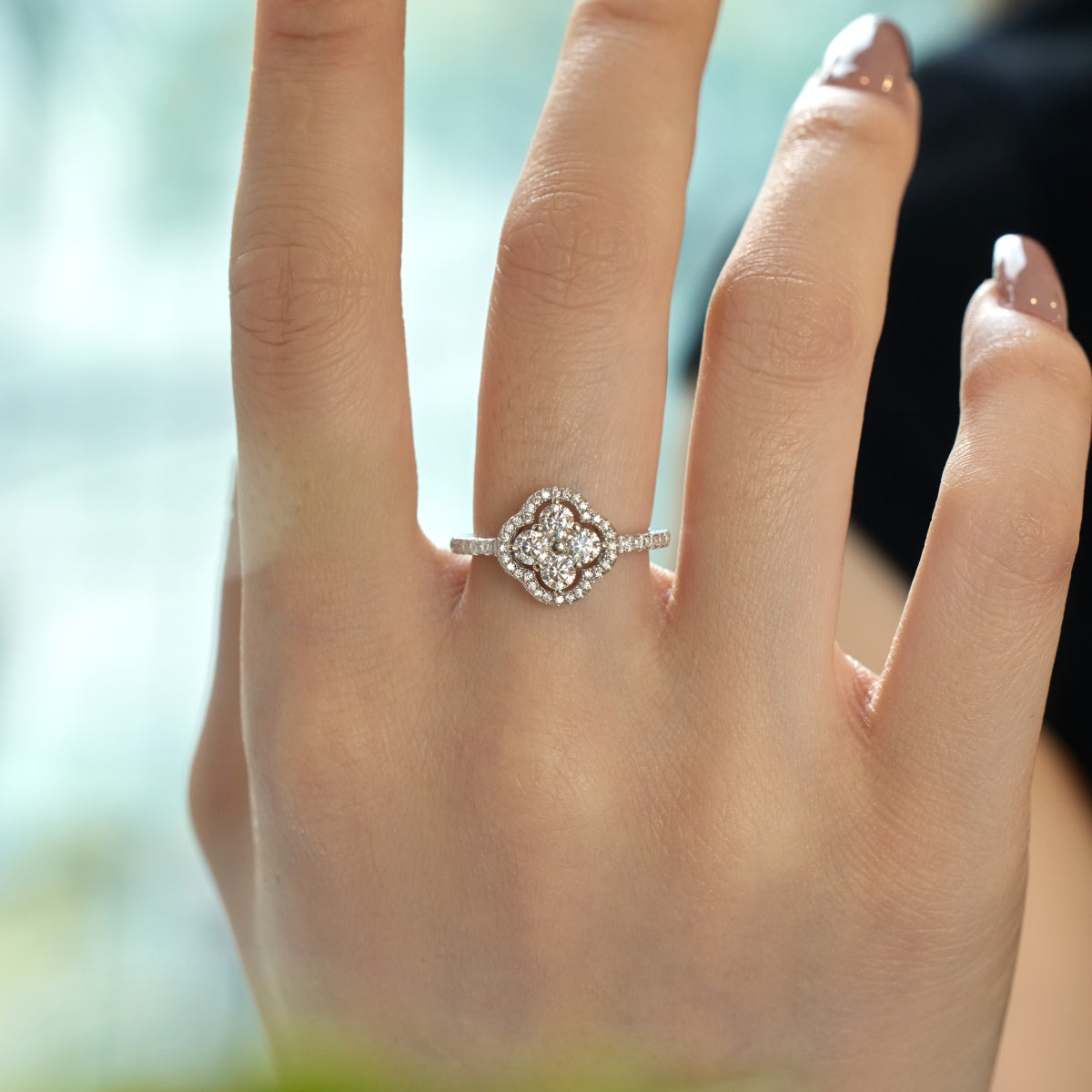 [Elowen Jewels]Four Leaf Clover Flower Design Ring