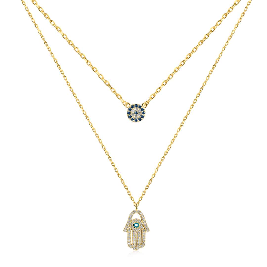 [Elowen Jewels]Demon Eye Hamsa Palm Necklace