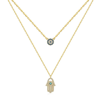 [Elowen Jewels]Demon Eye Hamsa Palm Necklace