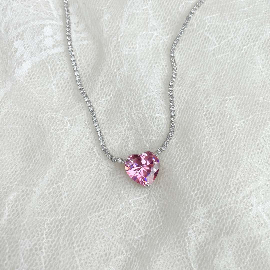 [Elowen Jewels]8.0 Carat Versatile Colorful Sweet Heart-Shaped Tennis Necklace