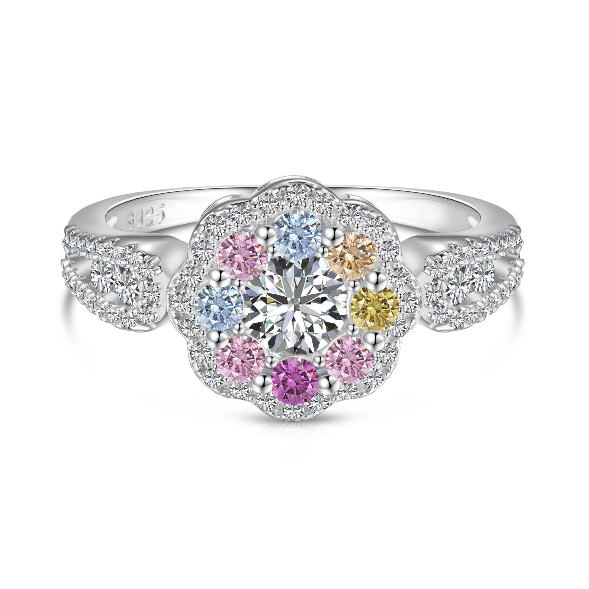 [Elowen Jewels]Delicate Colorful Round Cut Flower Shape Wedding Ring