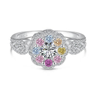 [Elowen Jewel]Delicate Colorful Round Cut Flower Shape Wedding Ring