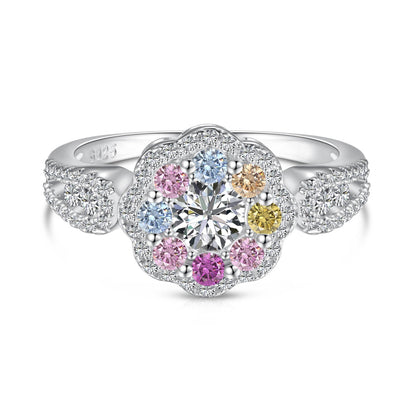 [Elowen Jewels]Delicate Colorful Round Cut Flower Shape Wedding Ring