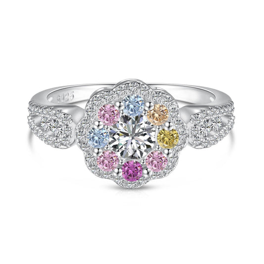 [Elowen Jewels]Delicate Colorful Round Cut Flower Shape Wedding Ring