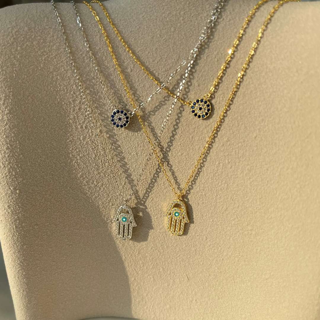 [Elowen Jewels]Demon Eye Hamsa Palm Necklace