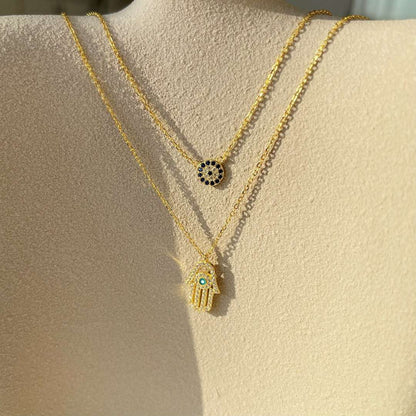 [Elowen Jewels]Demon Eye Hamsa Palm Necklace