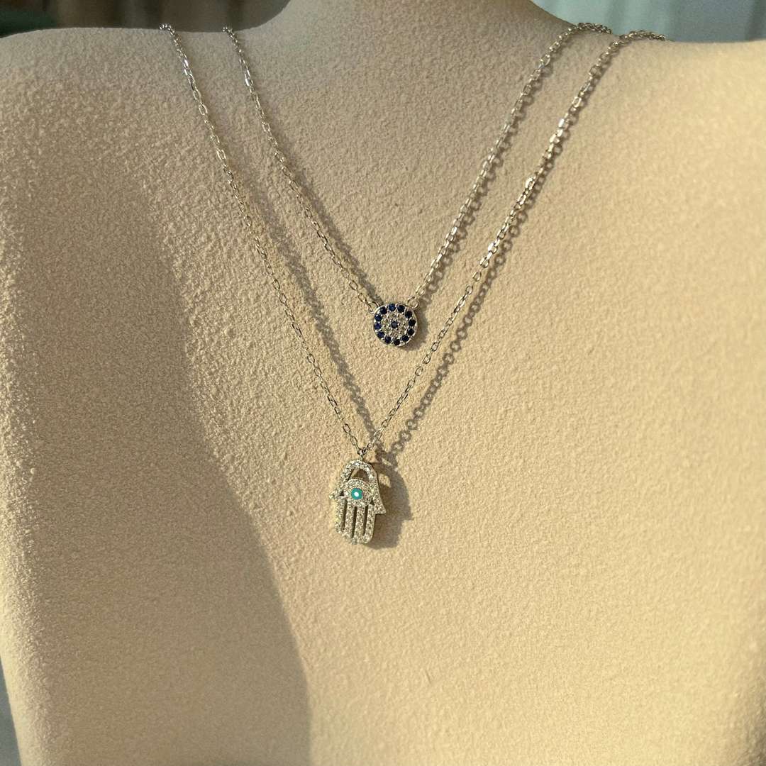 [Elowen Jewels]Demon Eye Hamsa Palm Necklace